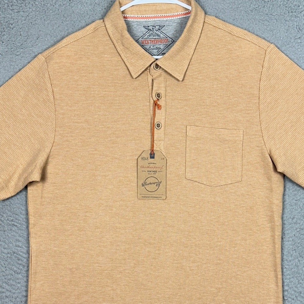 NEW Weatherproof Vintage Polo Shirt Mens Large Tan Rugby Short Sleeve Casual